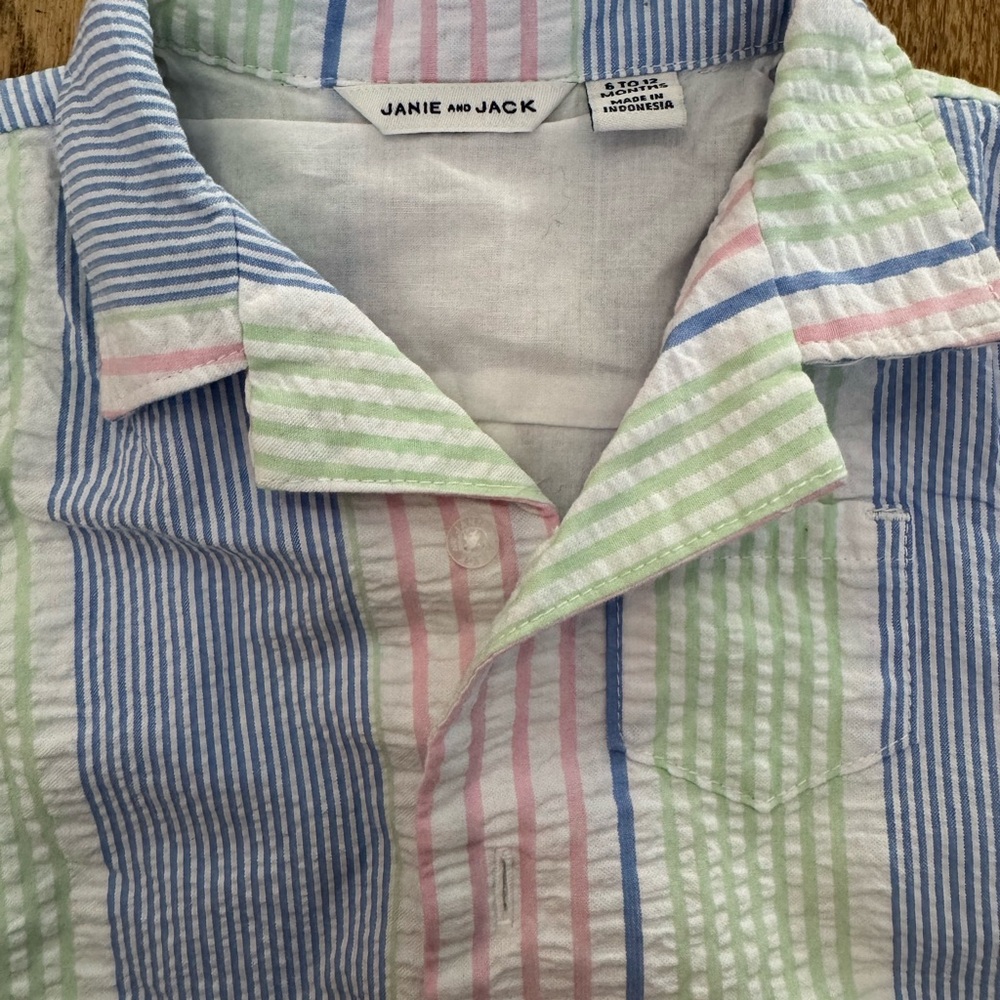 Janie and Jack BABY NWT seersucker Striped Shirt - Blue, Green, Pink